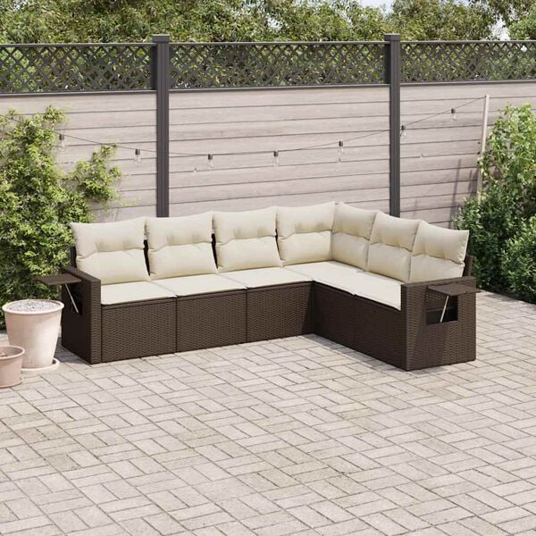 vidaXL Set Divano da Giardino 6 pz con Cuscini Marrone in Polyrattan