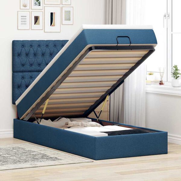 vidaXL Struttura Letto Pouf con Materasso Blu 80x200 cm in Tessuto