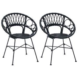 vidaXL Sedia da pranzo 2 pcs Nero 49 x 51 x 81 cm Rattan e Ferro
