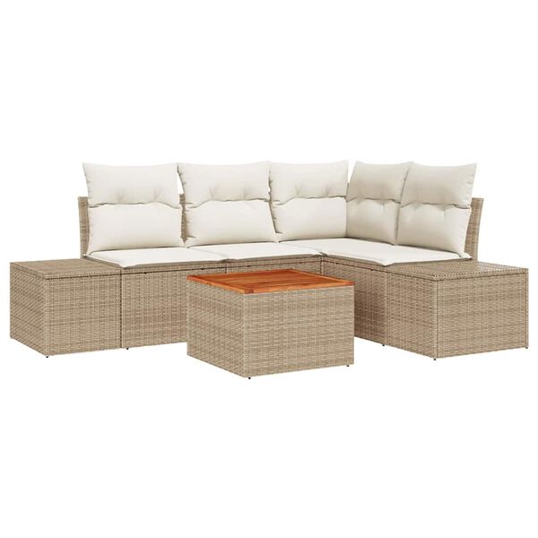 vidaXL Set Divano da Giardino con cuscino 5 pcs Beige polyrattan