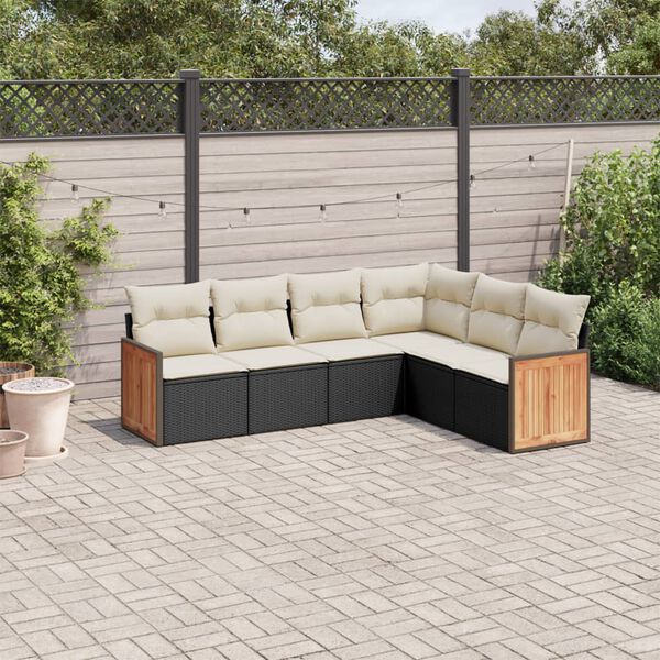 vidaXL Set Divano da Giardino 6 pz con Cuscini Nero in Polyrattan