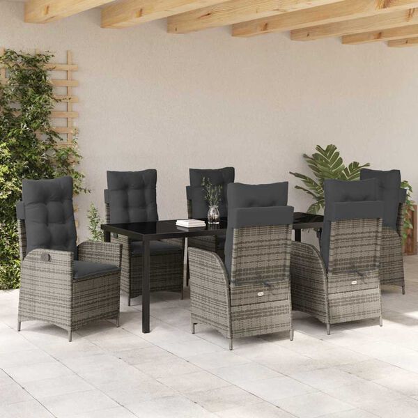 vidaXL Set da Pranzo per Giardino con cuscino 7 pcs Grigio polyrattan
