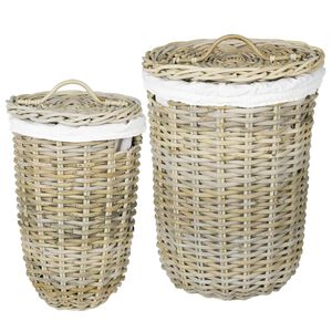 vidaXL Cesto per la biancheria con coperchio GENDT 2 pz Rattan Kubu
