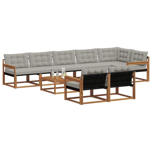 vidaXL Set di divani da esterno 9 pcs Grigio Naturale e Chiaro