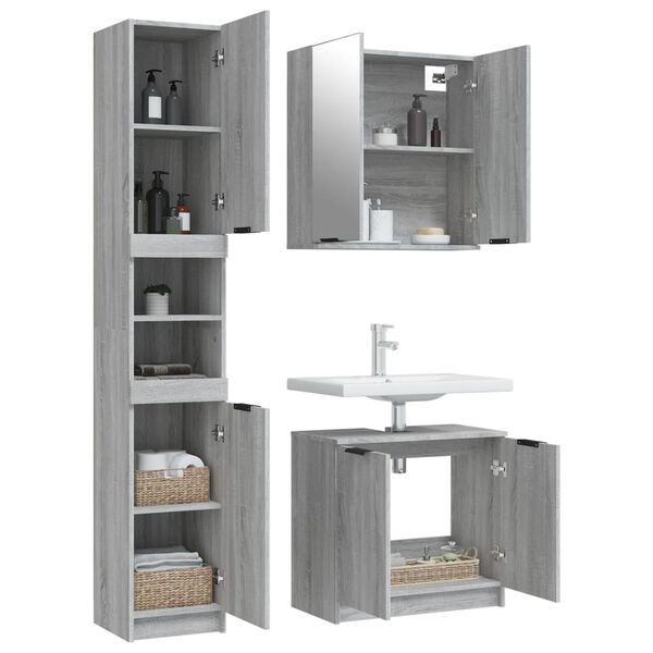 vidaXL Set Mobili da Bagno 3 pz Grigio Sonoma in Legno Multistrato