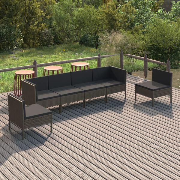 vidaXL Set Divani da Giardino 8 pz con Cuscini in Polyrattan Grigio