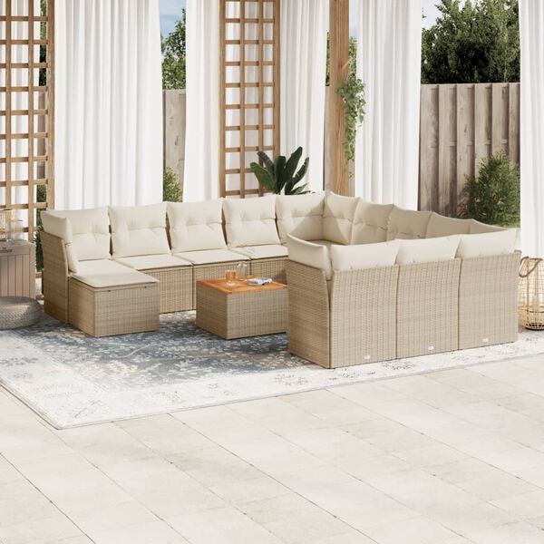 vidaXL Set Divano da Giardino 13 pz con Cuscini Beige in Polyrattan