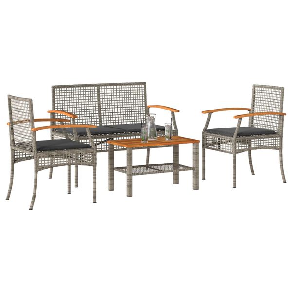 vidaXL Set Divani da Giardino 4 pz con Cuscini in Polyrattan Grigio