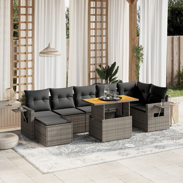 vidaXL Set Divano da Giardino 8 pz con Cuscini Grigio in Polyrattan
