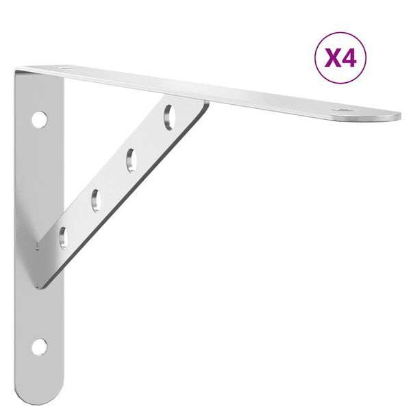 vidaXL Staffe per Mensola 4 pz 30x2,5x15,5 cm in Acciaio Inox Argento