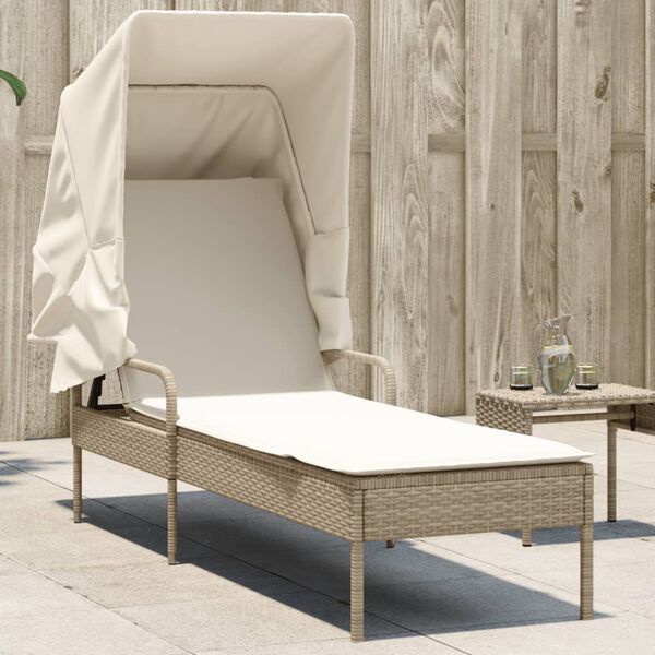 vidaXL Lettino Prendisole con Baldacchino Beige in Polyrattan