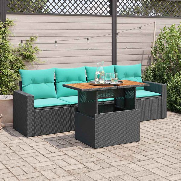 vidaXL Set Divani da Giardino 5 pz con Cuscini in Polyrattan Nero