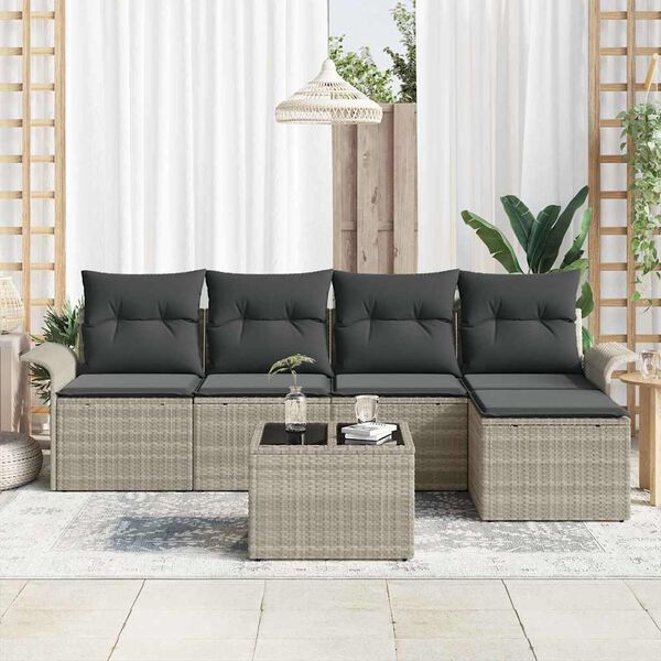 vidaXL Set Divano da Giardino 6 pcs Grigio chiaro polyrattan