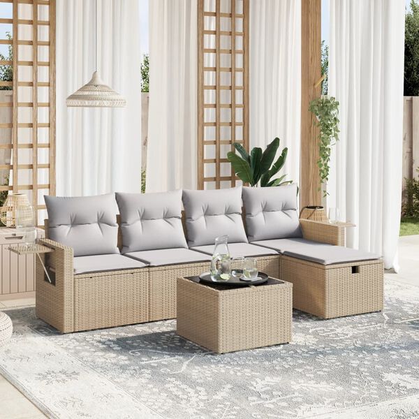 vidaXL Set Divano da Giardino 6 pz con Cuscini Beige Misto Polyrattan