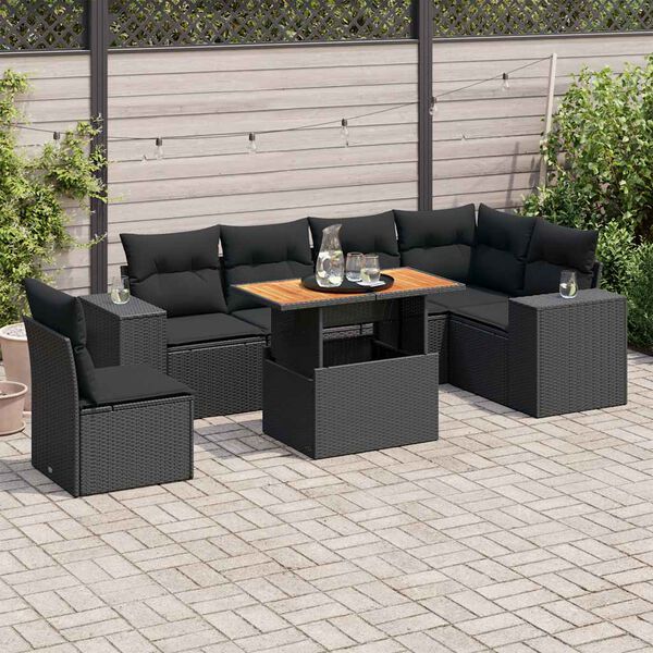 vidaXL Set Divani da Giardino con Cuscini 7pz Nero Polyrattan