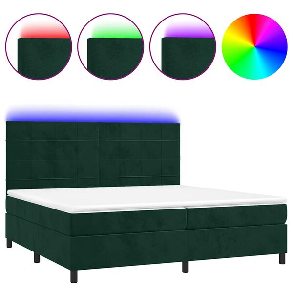 vidaXL Letto a Molle con Materasso e LED Verde Scuro 200x200cm Velluto