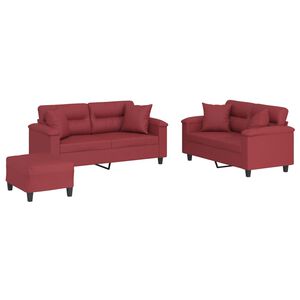 vidaXL Set di Divani 3 pz con Cuscini Rosso Vino in Similpelle