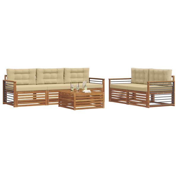 vidaXL Set di divani da esterno con cuscino 6 pcs Naturale e Beige