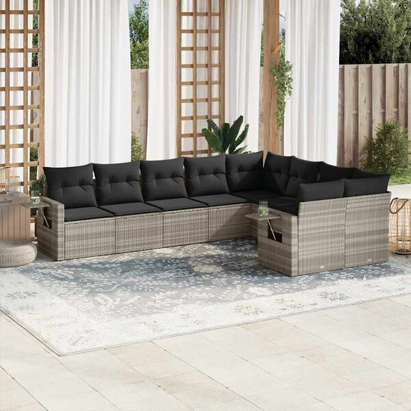 vidaXL Set Divano da Giardino 9pz con Cuscini Grigio Chiaro Polyrattan