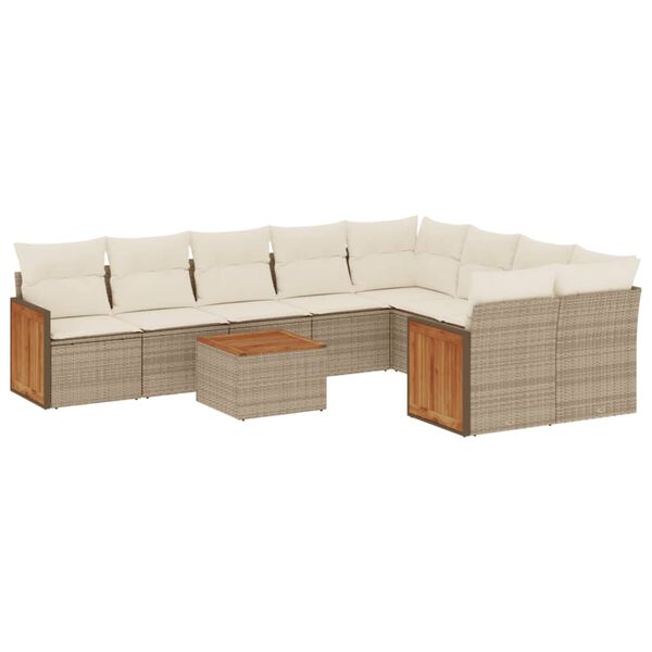vidaXL Set Divano da Giardino 10 pz con Cuscini Beige in Polyrattan
