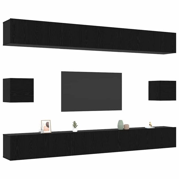 vidaXL Set mobile TV 8 pcs Rovere Nero Legno multistrato