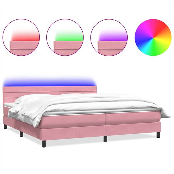 vidaXL Letto a Molle con Materasso e LED Rosa 180x210 cm in Velluto
