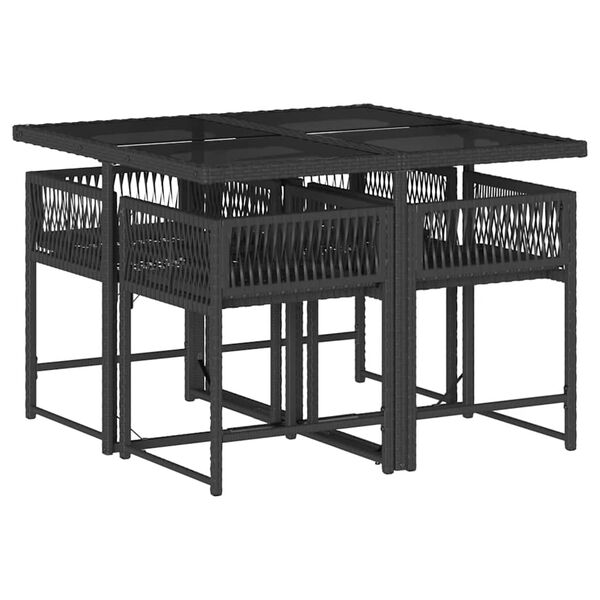 vidaXL Set da Pranzo da Giardino 5 pz Nero con Cuscini in Polyrattan
