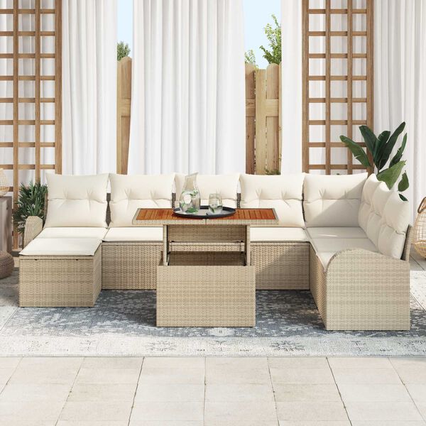 vidaXL Set Divano da Giardino 9 pcs Beige Poly Rattan