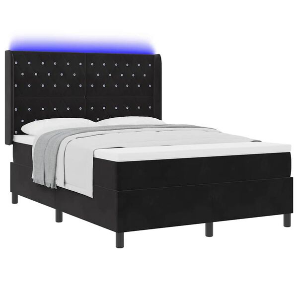 vidaXL Letto con Box Springs LED e Materasso Nero 140 x 200 cm Velluto