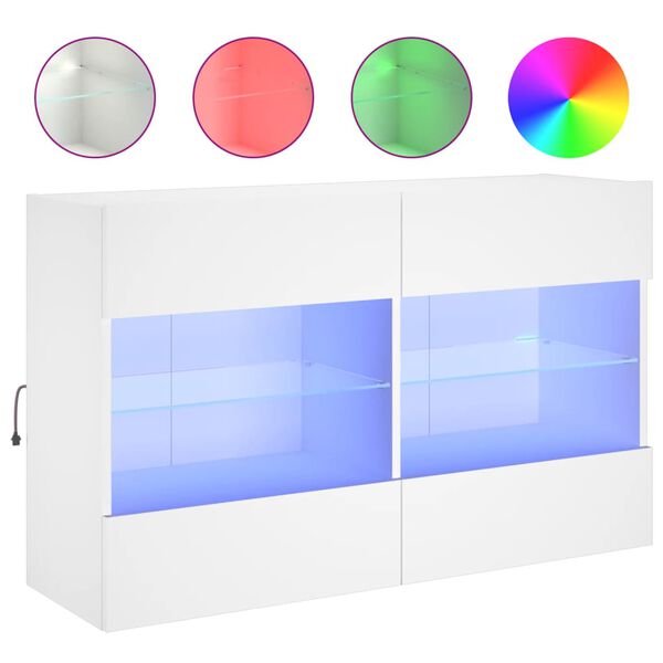 vidaXL Mobile TV a Parete con Luci LED Bianco 98,5x30x60,5 cm