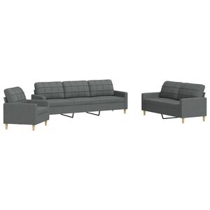 vidaXL Set di Divani 3 pz Grigio Scuro in Tessuto