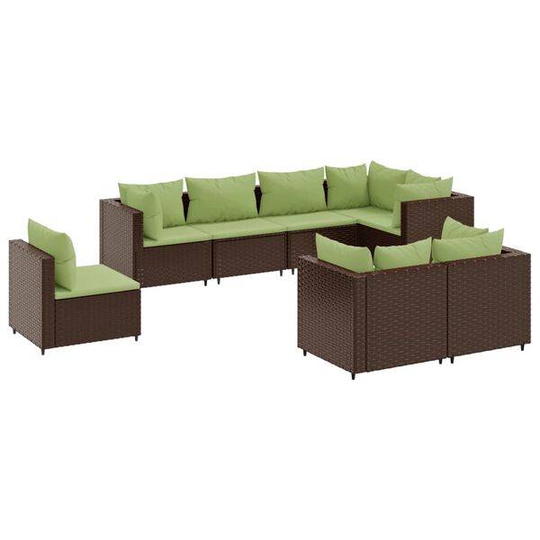 vidaXL Set Divani da Giardino 8 pz con Cuscini in Polyrattan Marrone