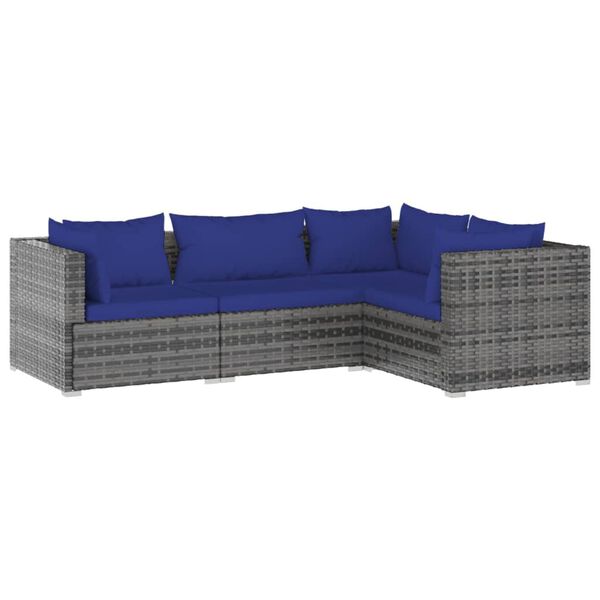 vidaXL Set Divani da Giardino 4 pz con Cuscini in Polyrattan Grigio