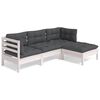 vidaXL Set Divani da Giardino 4 pz con Cuscini Bianchi Legno di Pino