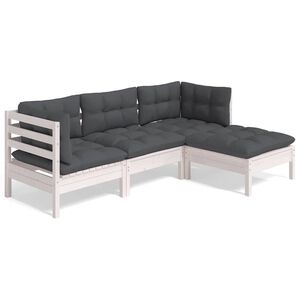 vidaXL Set Divani da Giardino 4 pz con Cuscini Bianchi Legno di Pino