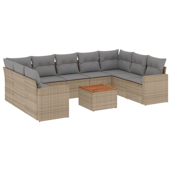 vidaXL Set Divano da Giardino 10 pz con Cuscini Beige in Polyrattan