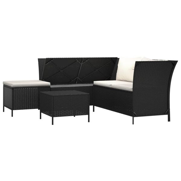 vidaXL Set Divani da Giardino 4 pz con Cuscini Nero in Polyrattan