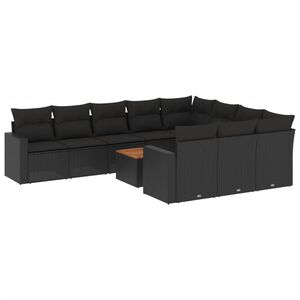 vidaXL Set Divani da Giardino 11 pz con Cuscini in Polyrattan Nero