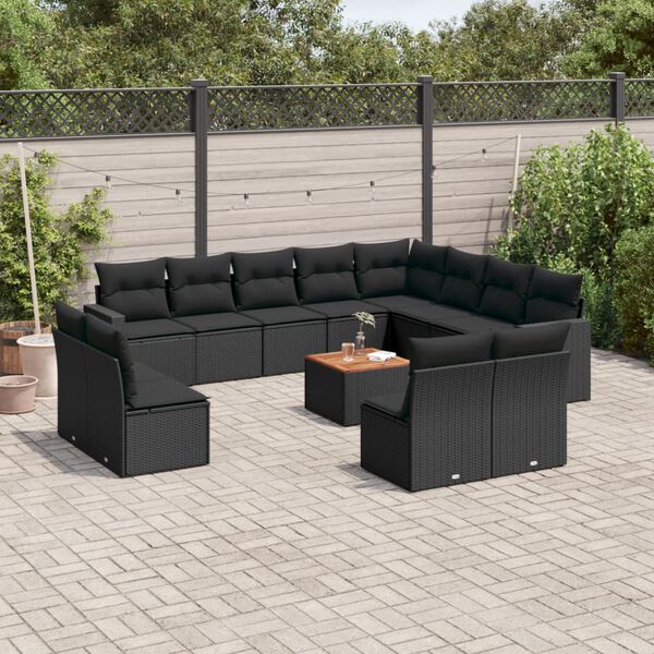 vidaXL Set Divani da Giardino 13pz con Cuscini Nero in Polyrattan