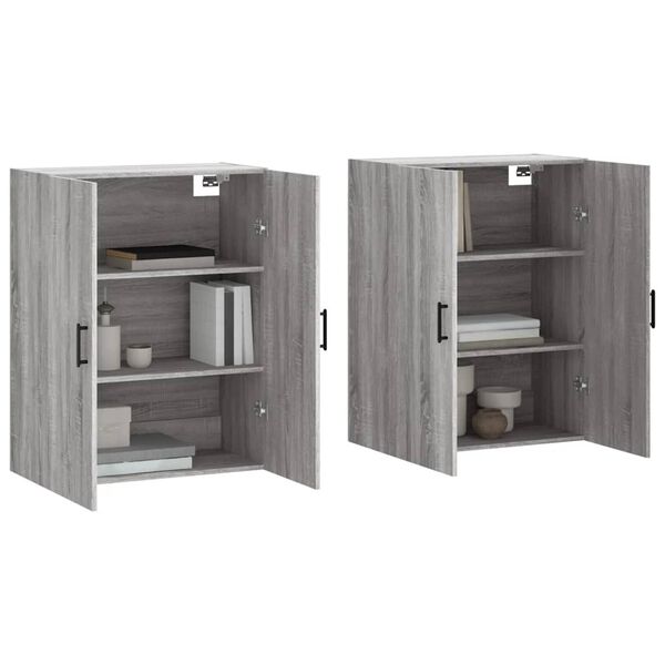 vidaXL Mobili a Parete 2 pz Grigio Sonoma 69,5x34x90 cm