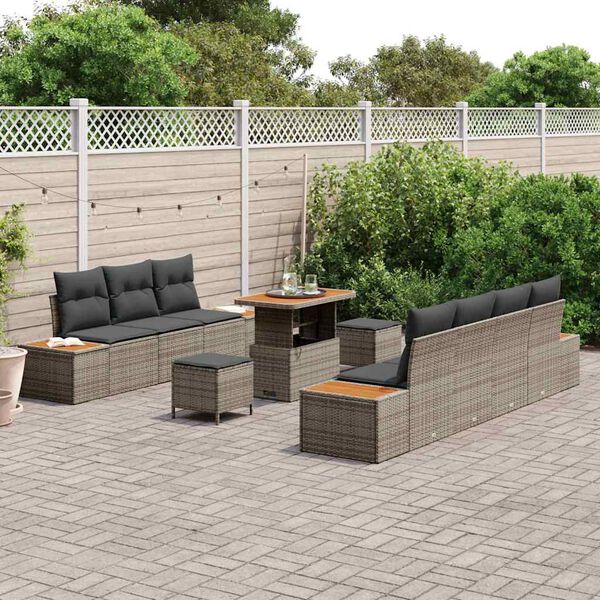vidaXL Set Divano da Giardino con cuscino 10 pcs Grigio Poly Rattan