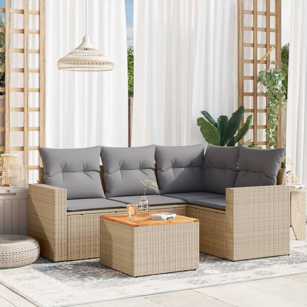 vidaXL Set Divano da Giardino 5 pz con Cuscini Beige Misto Polyrattan
