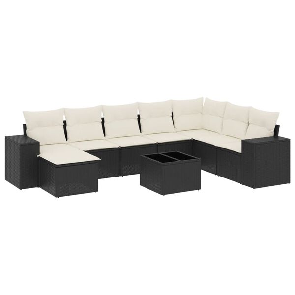 vidaXL Set Divani da Giardino 9 pz con Cuscini Nero in Polyrattan