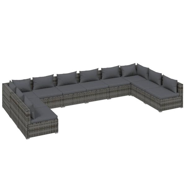 vidaXL Set Divani da Giardino 10 pz con Cuscini in Polyrattan Grigio