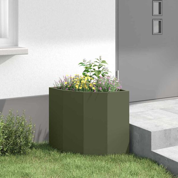vidaXL Vaso d'angolo Oliver verde 45 x 45 x 50 cm Acciaio