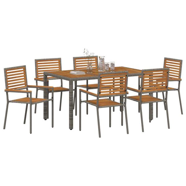 vidaXL Set da Pranzo per Giardino 7 pcs Grigio e Marrone polyrattan