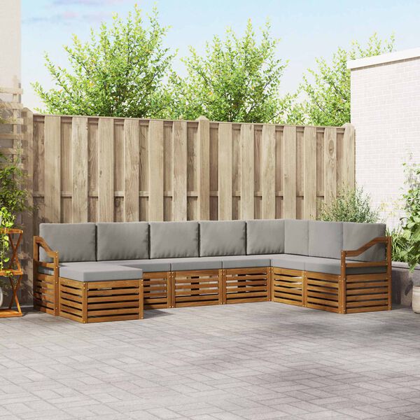 vidaXL Set divano sezionale con cuscino 8 pcs Grigio Naturale e Chiaro