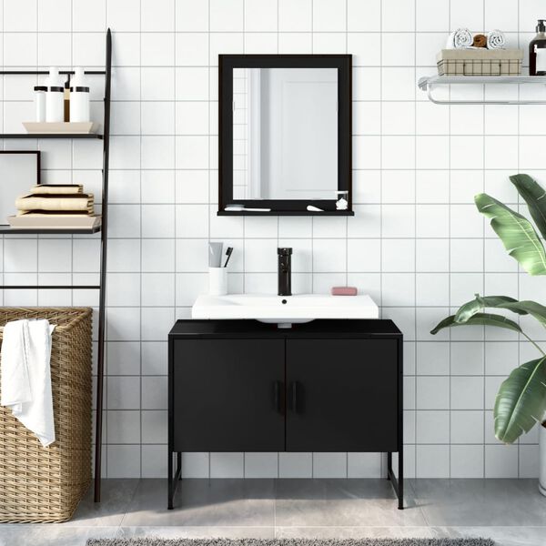 vidaXL Set Mobili da Bagno 2 pz Nero in Legno Multistrato