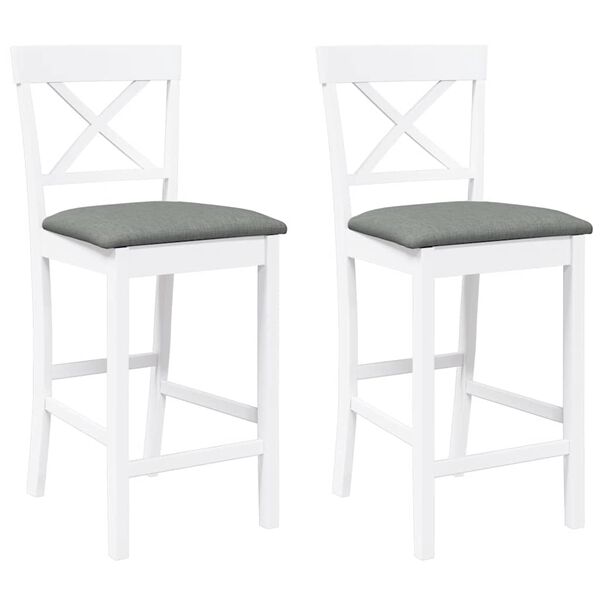 vidaXL Sgabelli da Bar con Cuscini 2 pz Bianco Legno Massello di Hevea