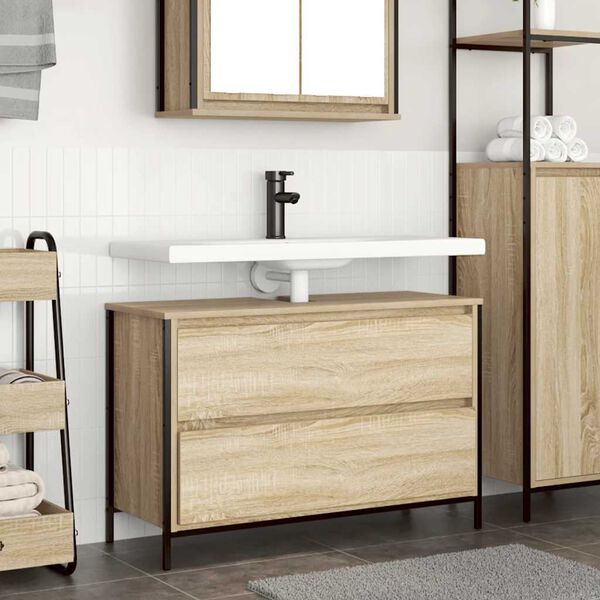 vidaXL Mobile Lavabo da Bagno con Cassetti Rovere Sonoma 90x34,5x60 cm